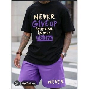 Manfinity LEGND Men's T-Shirt & Shorts Set Size Small Black Purple Summer Casual